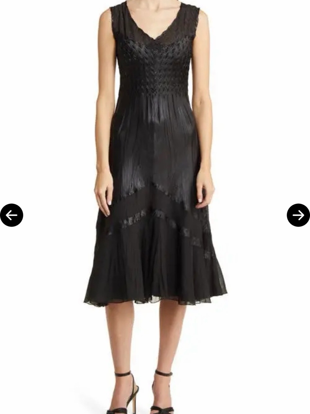 Komarov Black Pleated V‑Neck Midi Dress